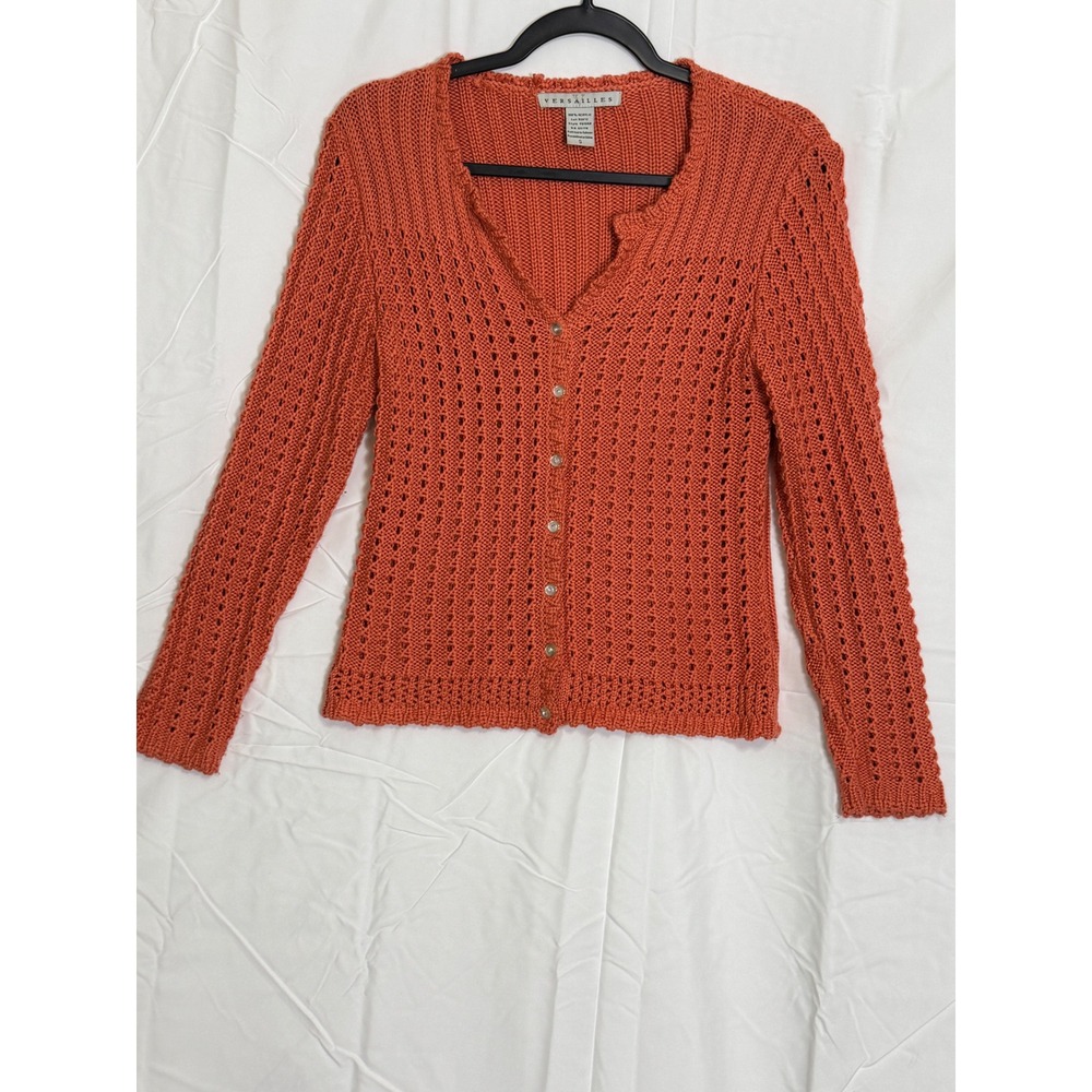 VERSAILLES Orange Crochet Knit Button Front Cardigan Sweater Women's‎ Size S